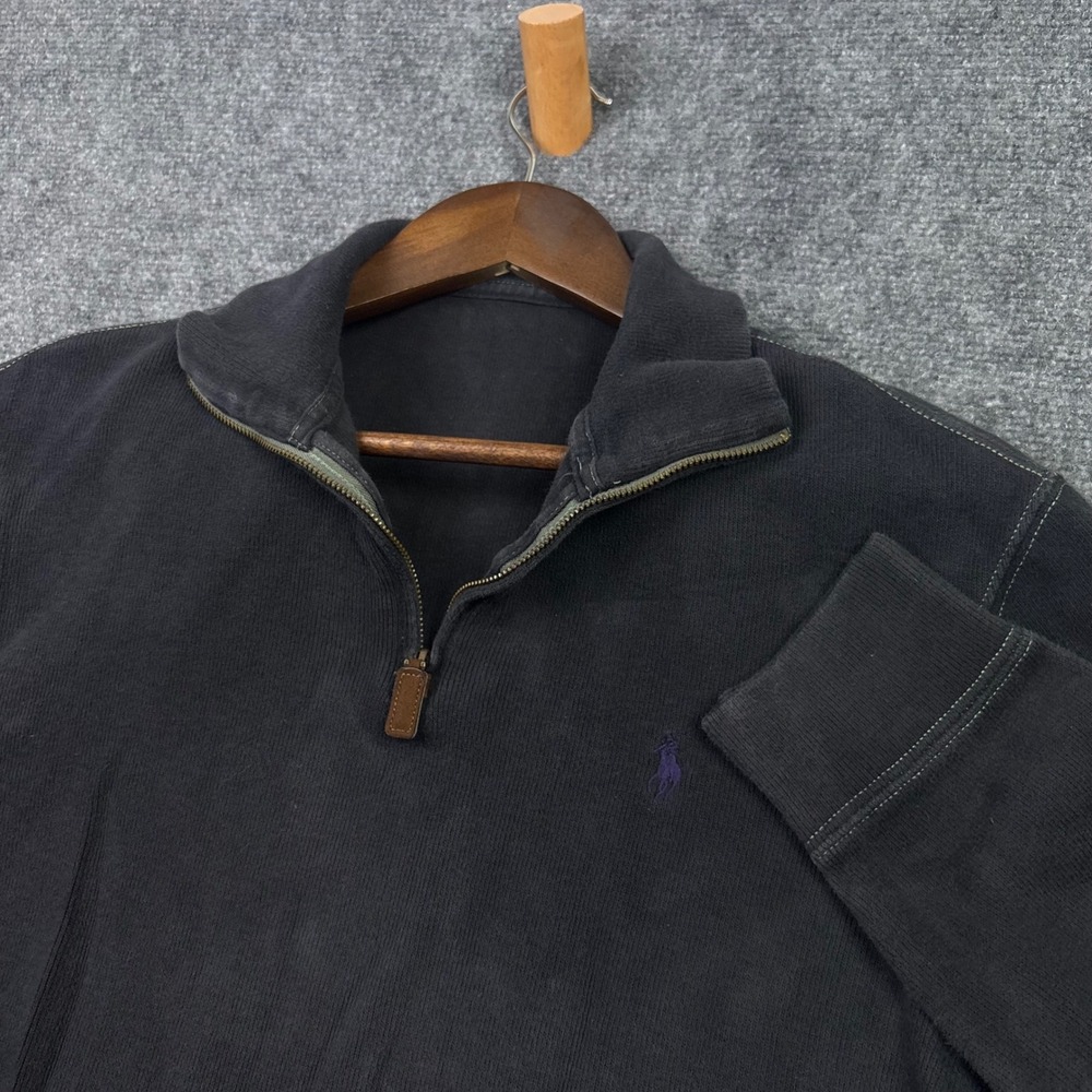 Polo Ralph Lauren 1/4 Zip Pullover Mens M Black Ribbed Cotton Sweater 0133